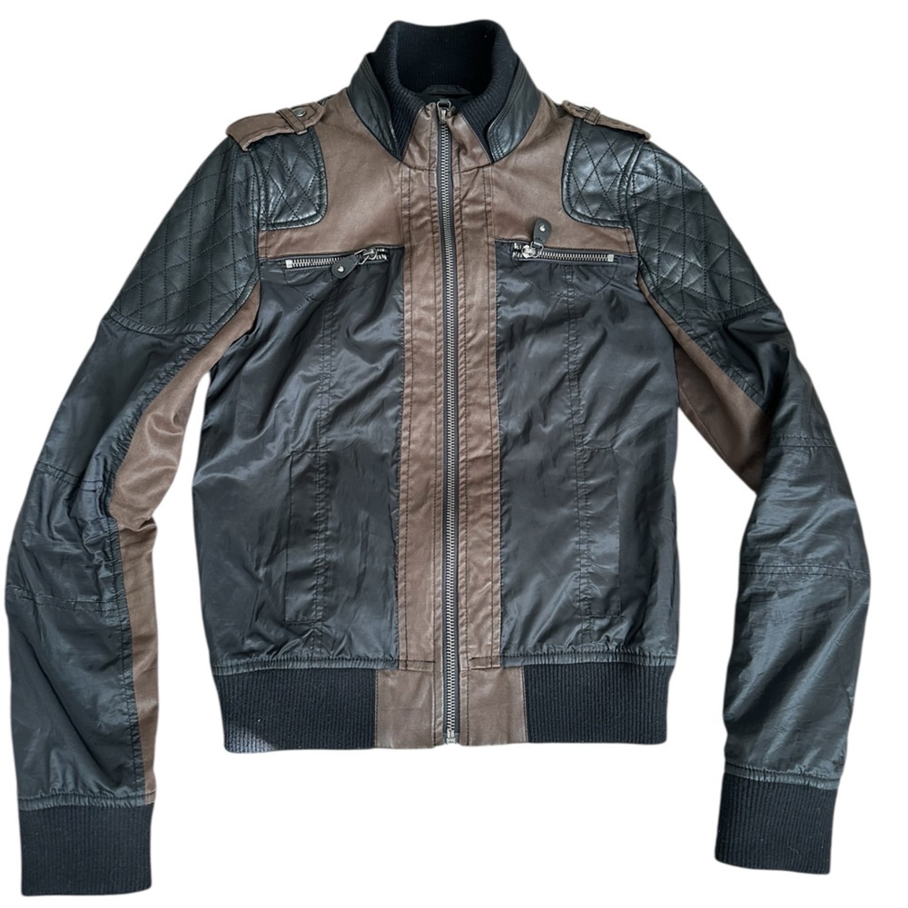 A345 Diesel Black Gold Bomber Jacket sz 38 / Small Brown & Black Quilted Moto